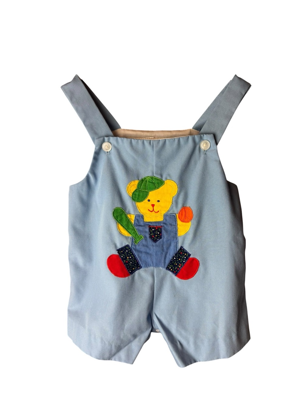 Vintage Croissant Bear Baseball Romper